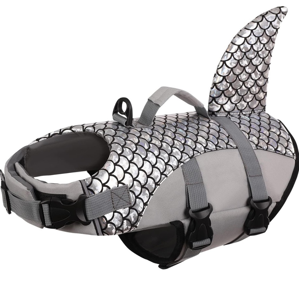 Kouser Dog Life Jacket Life Vest Flotation Device Silver shark new xs